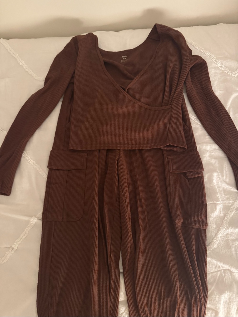 Brown Waffle Long Sleeve Matching Set